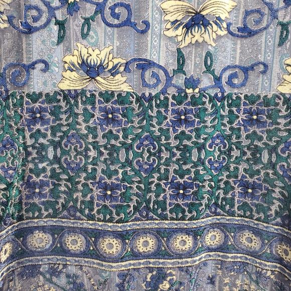 Aratta Silent Journey Embroidered Floral Blouse Tunic Womens Large Blue Boho EUC - Picture 11 of 16